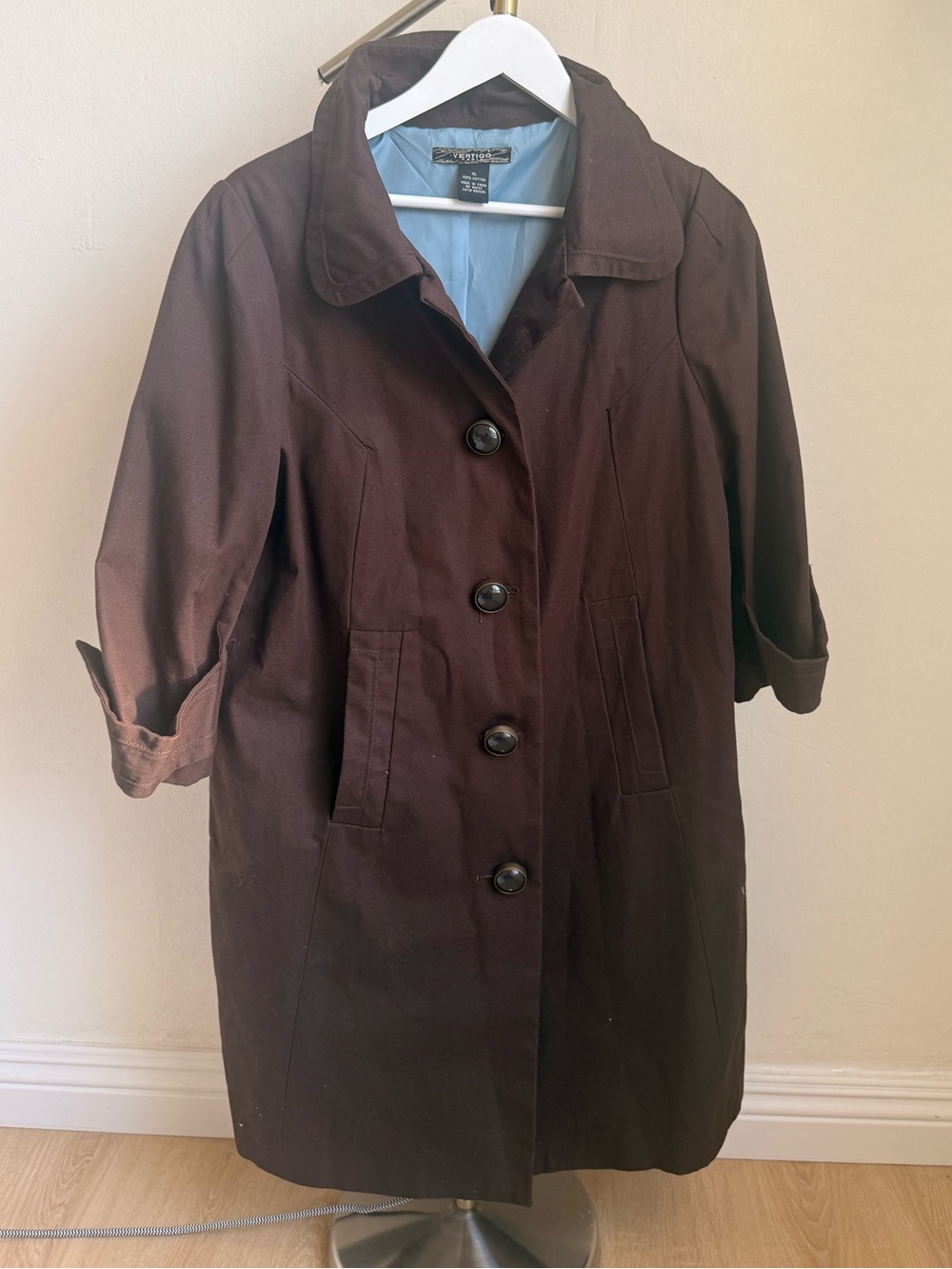 Vertigo Paris Dark Brown Button-Front Trench Coat